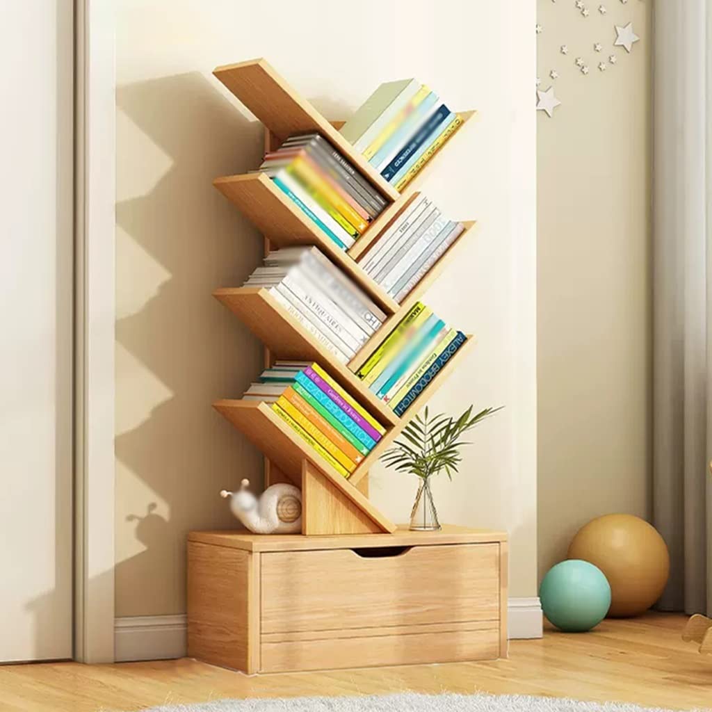 Tree Bookshelf, 6 Shelf Retro Floor Standing Bookcase with Drawer